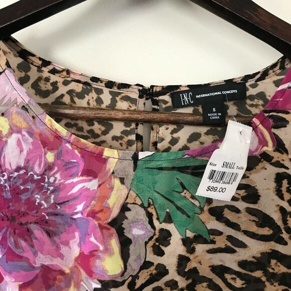 INC Leopard-Print with Floral Details Top Size S - Picture 8 of 10